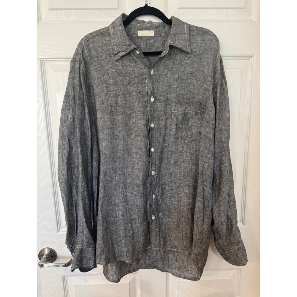 CP Shades Gray 100% Linen Button Down Shirt Long Sleeve Pocket Made in USA Large